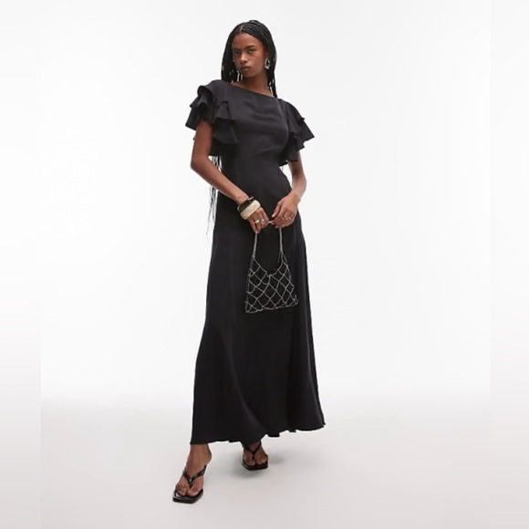 & Other Stories maxi dress with ruffle sleeves and open back in black Sz0 - Picture 1 of 4
